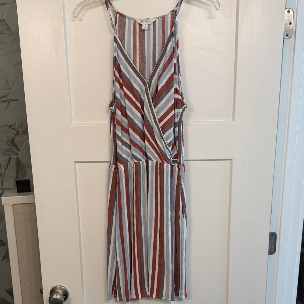 Market & Spruce Striped Midi Dress with pockets, in Rust, Blue and White